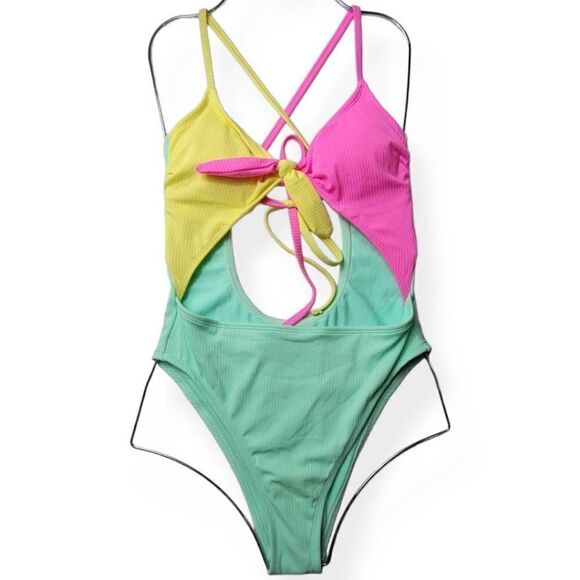 Xhilaration Ribbed Color Block Swimsuit Juniors  Medium - Picture 1 of 4